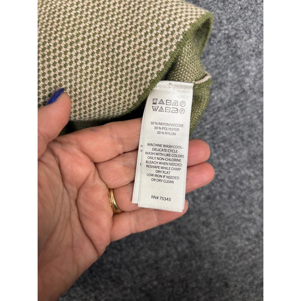 Talbots Cardigan Women Small Green Tan Buffalo Check Plaid Button Front Knit - Picture 3 of 11